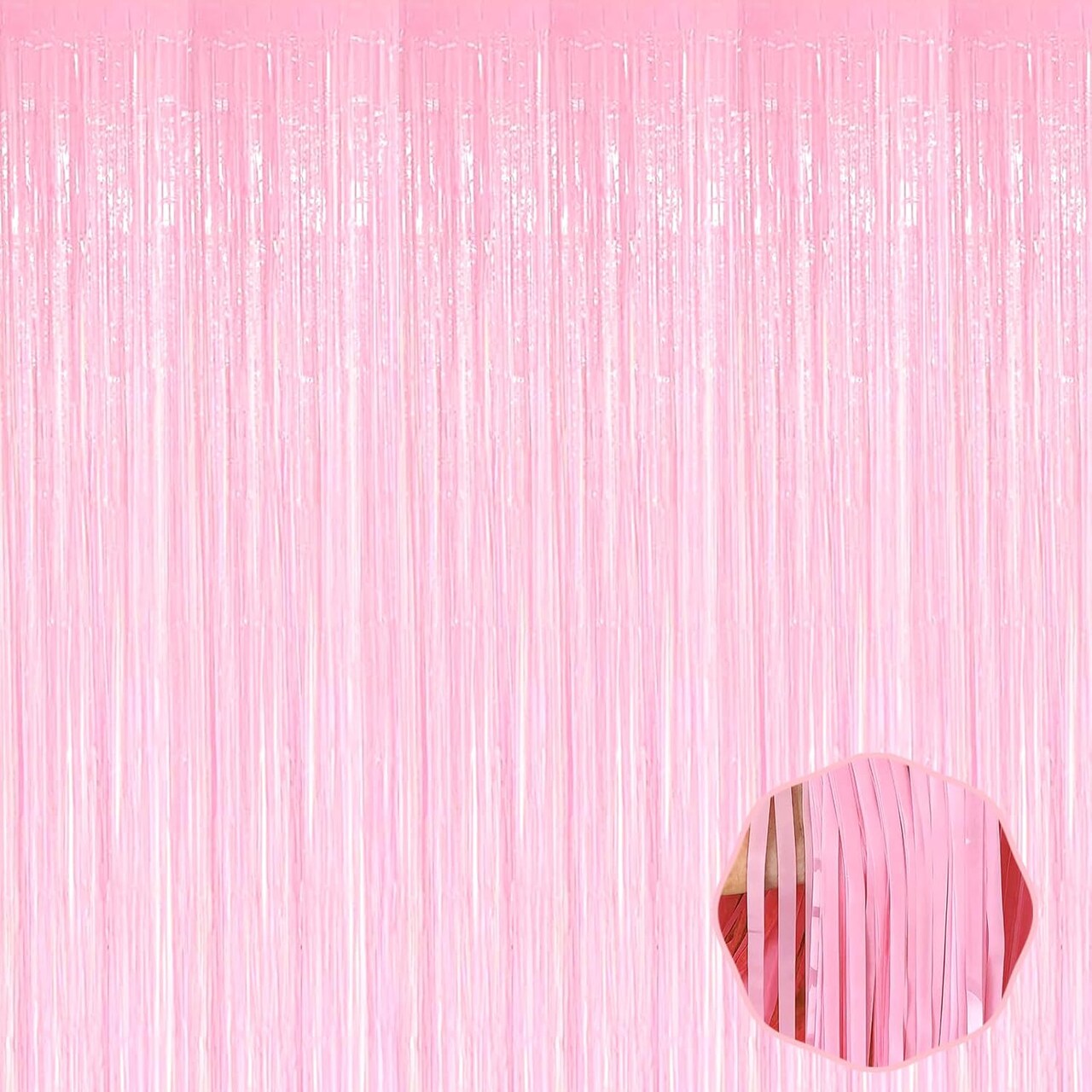 6 Pack Macaron Pink Foil Fringe Curtain Backdrop, 3.28Ft x 8.2Ft Metallic Tinsel Foil Fringe Streamer Curtains for Photo Booth